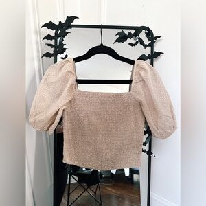 Abercrombie & Fitch Smocked Puff-Sleeve Blouse (Size S)